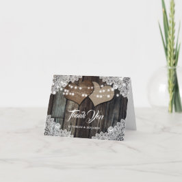 Tarjeta De Agradecimiento Rústico País Wood Lace Burlap Hearts Boda