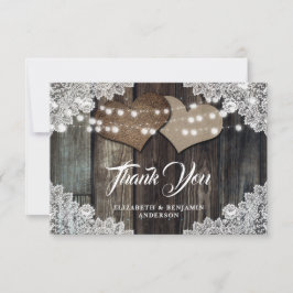 Tarjeta De Agradecimiento Rústico País Wood Lace Burlap Hearts Boda