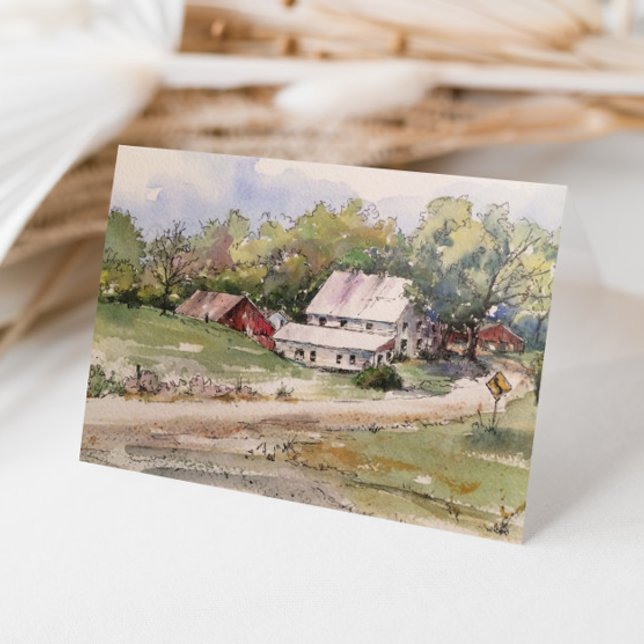 Tarjeta De Agradecimiento Rústico paisaje de acuarela rural rural rural (Subido por el creador)