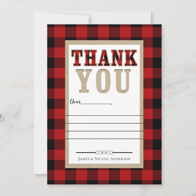 Tarjeta De Agradecimiento Rústico Red Black Buffalo Plaid Photo Gracias (Anverso)