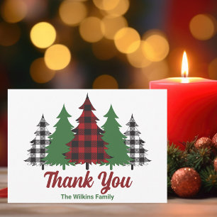 Tarjeta De Agradecimiento Rústico Red Plaid Merry Christmas Treys Personaliz