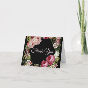 Tarjeta De Agradecimiento Rústico Rojo Rosa Floral Verde Negro
