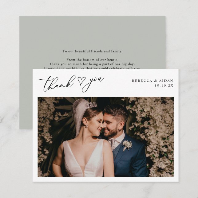 Tarjeta De Agradecimiento Rústico Sage Green Script Boda Foto (Anverso / Reverso)