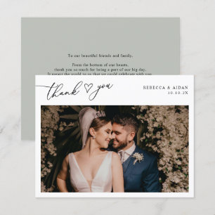 Tarjeta De Agradecimiento Rústico Sage Green Script Boda Foto