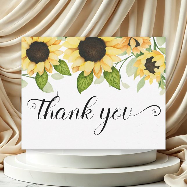 Tarjeta De Agradecimiento Rústico Sunflower acuarela Floral Bridal Shower (Elegant Yellow Sunflowers Watercolor Floral Bridal Shower Thank You Card)