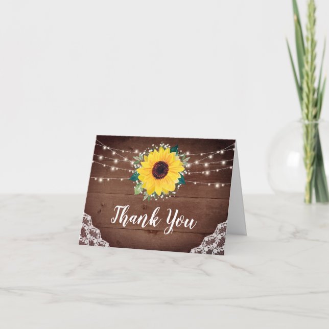 Tarjeta De Agradecimiento Rústico Sunflower Lace ilumina a Babys Breath Boda (Anverso)
