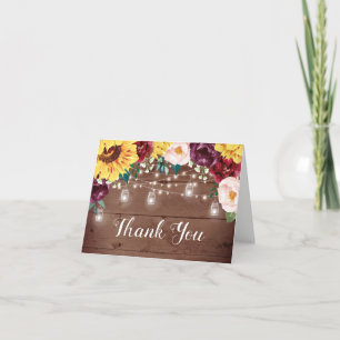 Tarjeta De Agradecimiento Rústico Sunflower Wood Jar ilumina a Boda floral