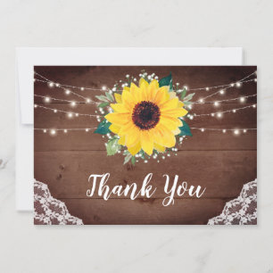 Tarjeta De Agradecimiento Rústico Sunflowers Lace Babys Breath Boda