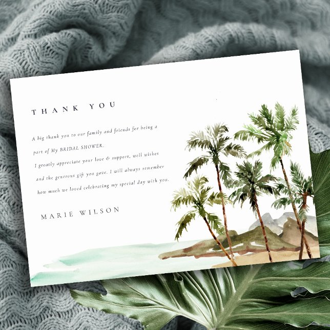 Tarjeta De Agradecimiento Rústico Tropical Palm Trees Beach Bridal Shower (Subido por el creador)