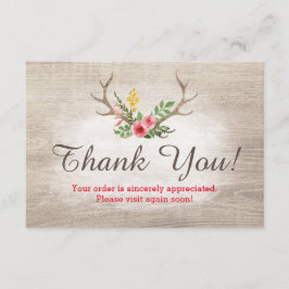 Tarjeta De Agradecimiento Rústico venado Antler Bohemian Floral Wood Gracias