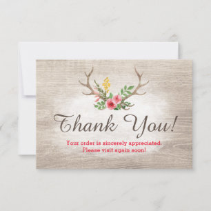 Tarjeta De Agradecimiento Rústico venado Antler Bohemian Floral Wood Gracias
