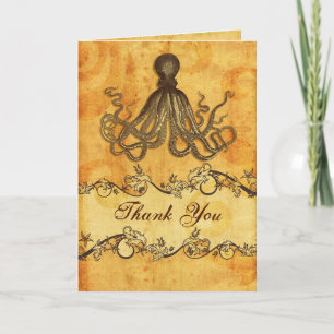 Tarjeta De Agradecimiento rústico, vintage, octopus beach gracias