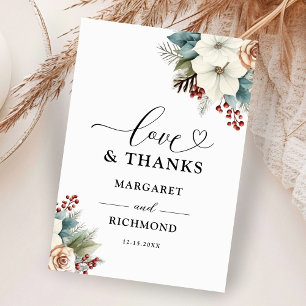 Tarjeta De Agradecimiento Rústico y agitado Blue Floral Winter Wedding Graci