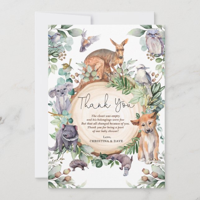 Tarjeta De Agradecimiento Rústicos animales australianos vegetación autócton (Anverso)