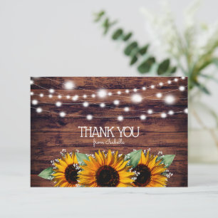 Tarjeta De Agradecimiento Rústicos girasoles y luces Twinkle gracias