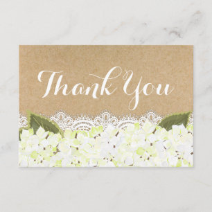 Tarjeta De Agradecimiento Rústicos modernos del cordón blanco del Hydrangea