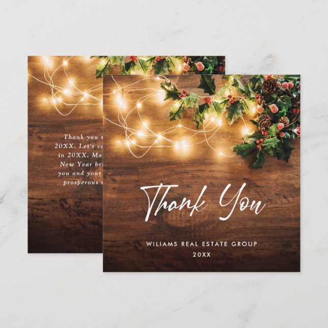 Tarjeta De Agradecimiento Rústicos Navidades de la sucursal Mistletoe saluda (Anverso / Reverso)