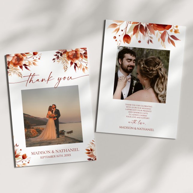 Tarjeta De Agradecimiento Rusty Burgundy Brown Floral Flower Wedding (Subido por el creador)