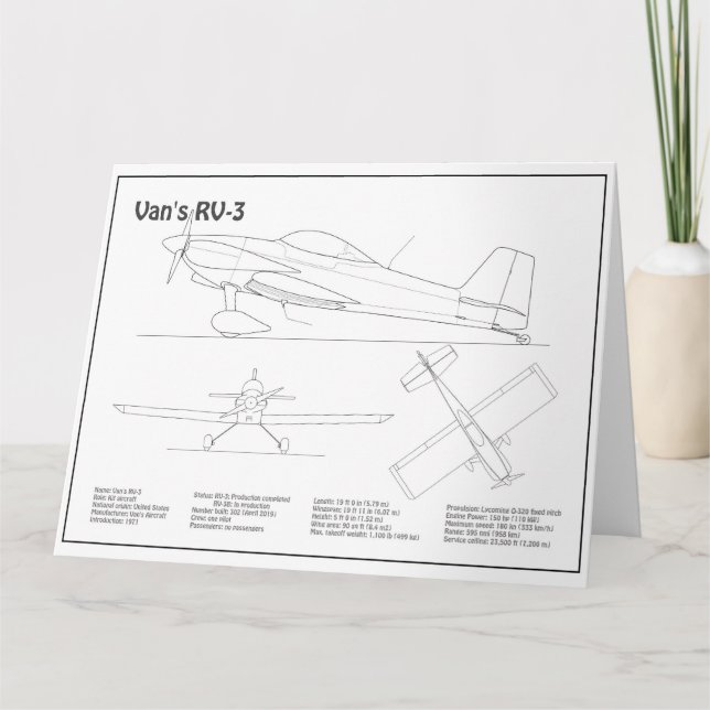 Tarjeta De Agradecimiento RV-3 de Van - Planes de diseño aéreo BD (Anverso)