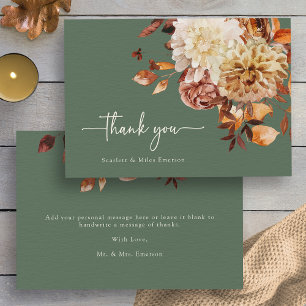 Tarjeta De Agradecimiento Sabio Rústico Verde Otoño Gracias
