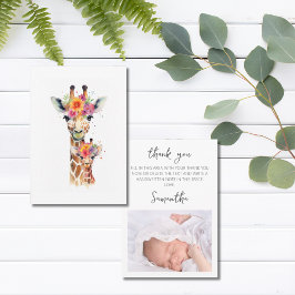 Tarjeta De Agradecimiento Safari Animal Floral Giraffe Mom Baby Shower