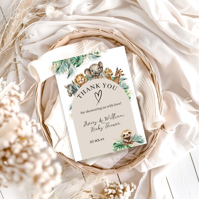 Tarjeta De Agradecimiento Safari Animal Jungle Baby Shower moderno (Subido por el creador)