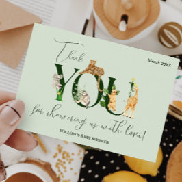 Tarjeta De Agradecimiento Safari Animal Jungle Green boy Baby Shower