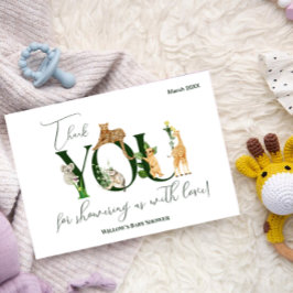 Tarjeta De Agradecimiento Safari Animal Jungle Green boy Baby Shower