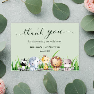 Tarjeta De Agradecimiento Safari Animal Jungle Green boy Baby Shower