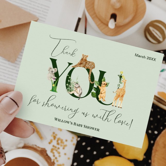 Tarjeta De Agradecimiento Safari Animal Jungle Green boy Baby Shower (Subido por el creador)