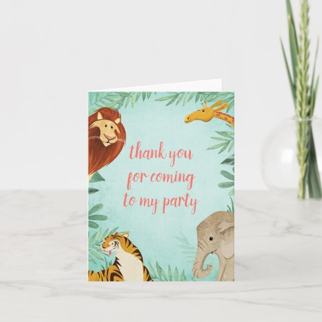 Tarjeta De Agradecimiento Safari Animal Jungle Kids Birday Fiesta Foto (Anverso)