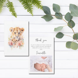 Tarjeta De Agradecimiento Safari Animal Lion Floral Mom Baby Shower