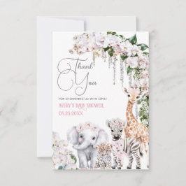 Tarjeta De Agradecimiento Safari Animal Tropical Flor Rosa Baby Shower