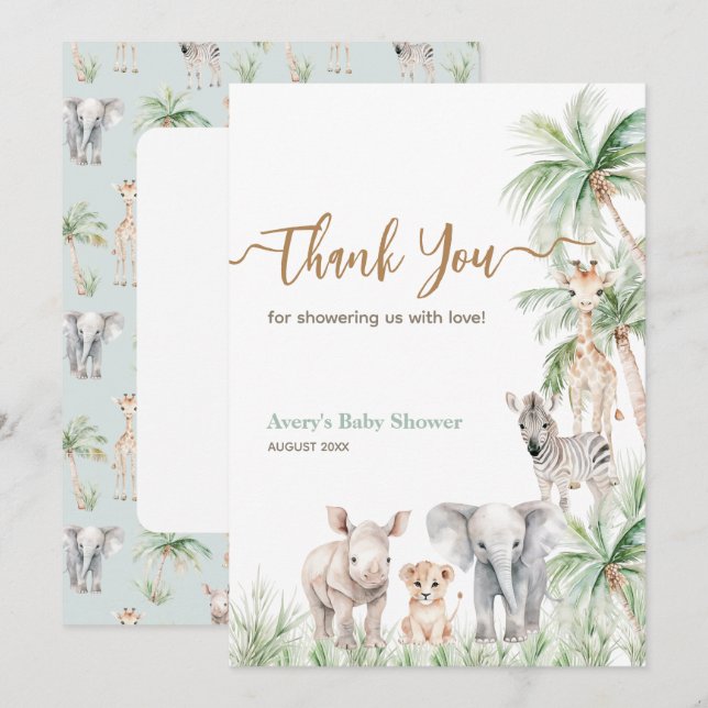 Tarjeta De Agradecimiento Safari Animal Wild One Baby Shower (Anverso / Reverso)