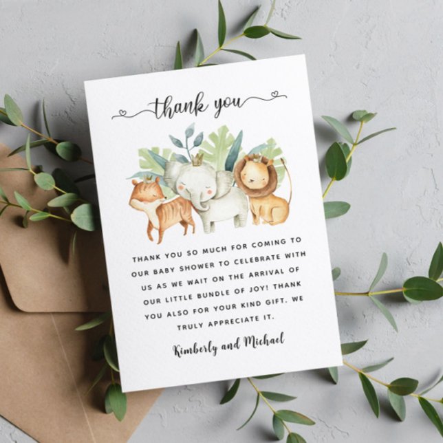 Tarjeta De Agradecimiento Safari Animales Acuarela Cumpleaños I Baby Shower (Subido por el creador)