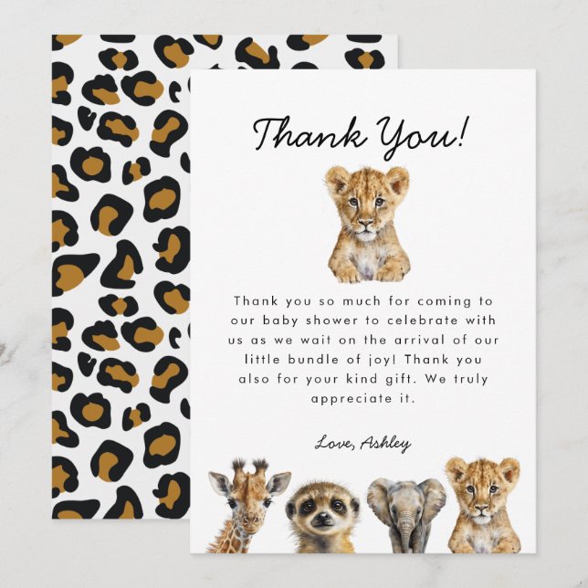 Tarjeta De Agradecimiento Safari Animals Baby Shower (Anverso / Reverso)