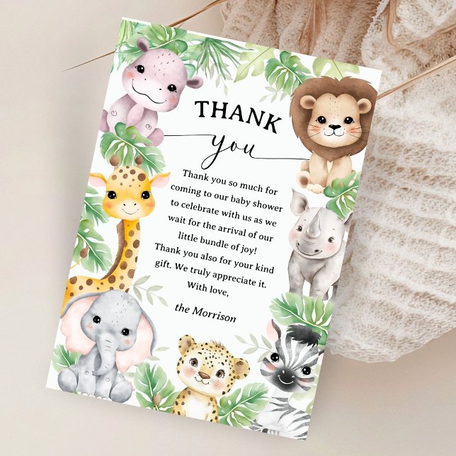 Tarjeta De Agradecimiento Safari Animals Baby Shower Boy Tropical Thank You (Subido por el creador)