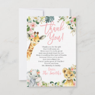 Tarjeta De Agradecimiento Safari Animals Baby Shower Gracias Chica de tarjet