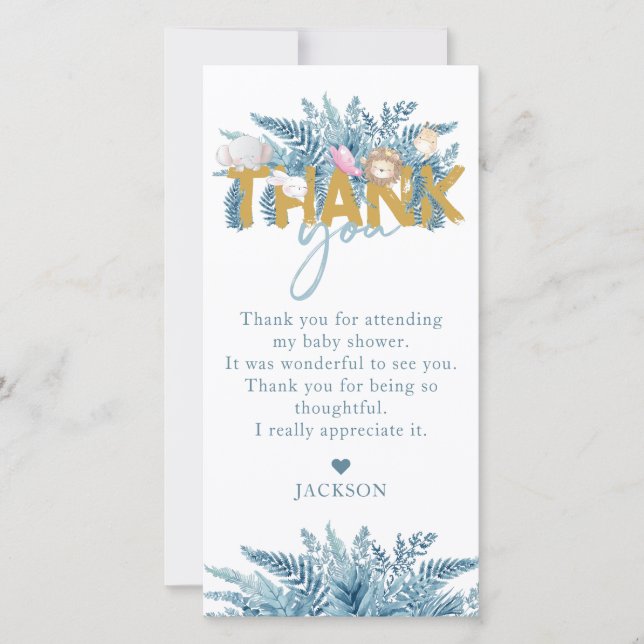 Tarjeta De Agradecimiento Safari Animals Baby Shower I Cumpleaños (Anverso)