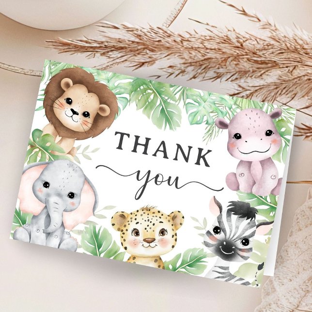 Tarjeta De Agradecimiento Safari Animals Baby Shower Jungle Folded Thank You (Subido por el creador)