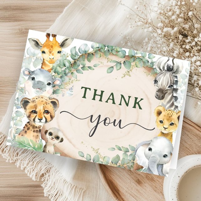Tarjeta De Agradecimiento Safari Animals Baby Shower Jungle Folded Thank You (Subido por el creador)