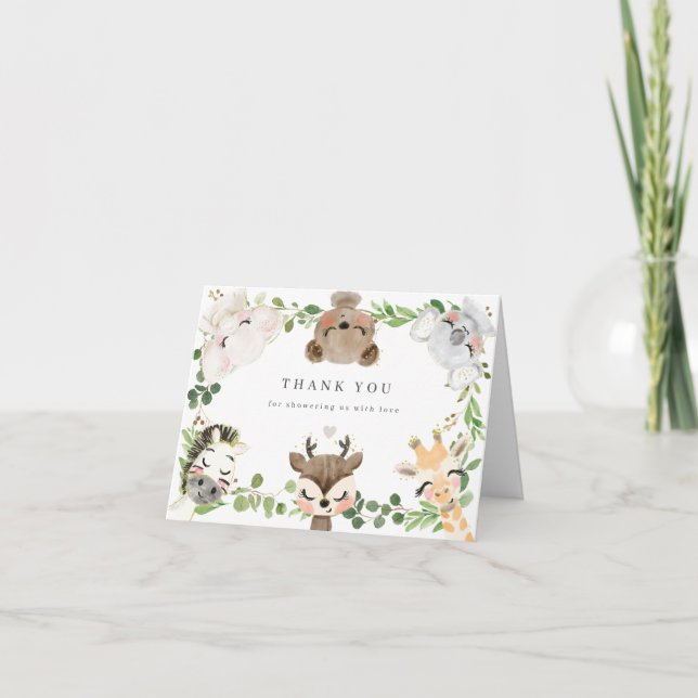 Tarjeta De Agradecimiento Safari Animals Baby Shower Thank You Card (Anverso)