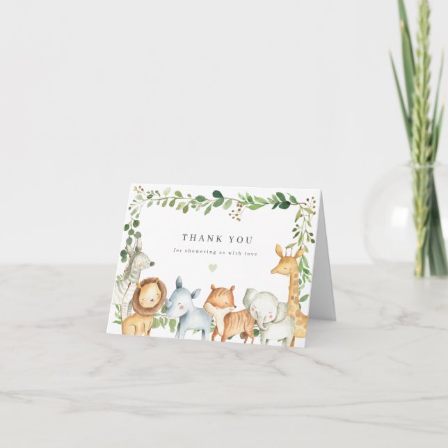 Tarjeta De Agradecimiento Safari Animals Baby Shower Thank You Card (Anverso)