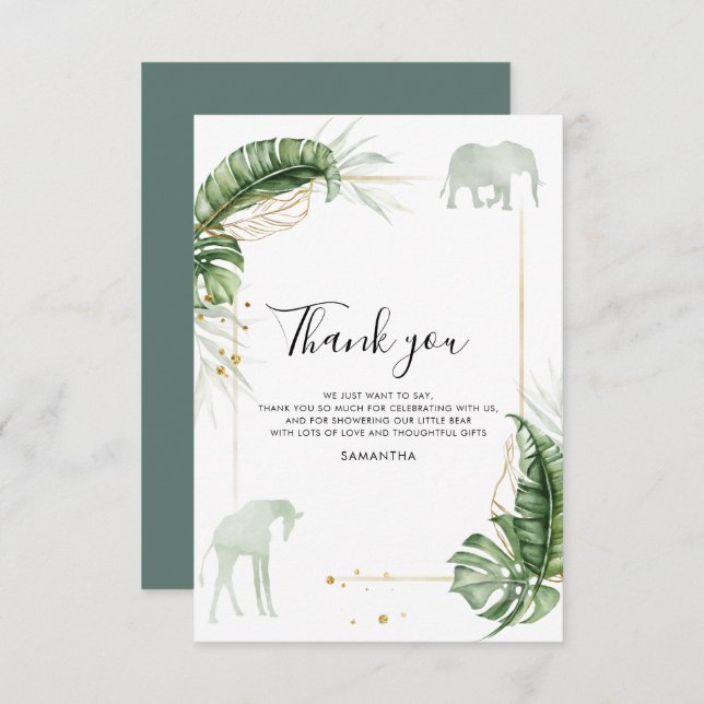 Tarjeta De Agradecimiento Safari Animals Jungle Baby Shower (Anverso / Reverso)