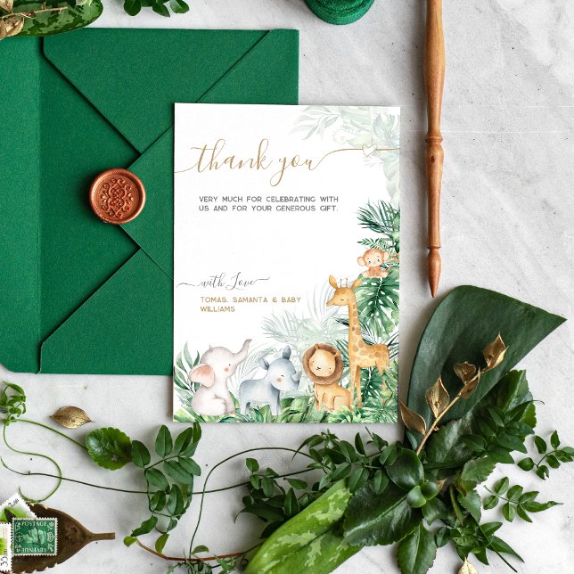 Tarjeta De Agradecimiento Safari Baby Animals Greenery Baby Shower (Subido por el creador)