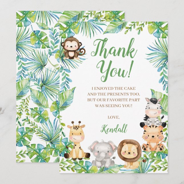 Tarjeta de agradecimiento Safari Baby Shower (Anverso / Reverso)