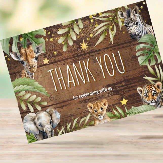 Tarjeta De Agradecimiento Safari Baby Shower Baby Animals (Subido por el creador)