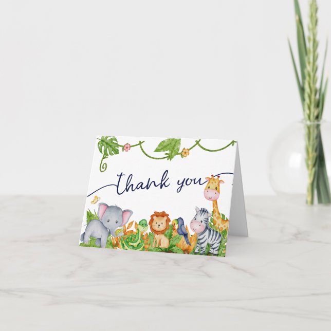 Tarjeta De Agradecimiento Safari Baby Shower de Jungle Zoo Animal Friends (Anverso)