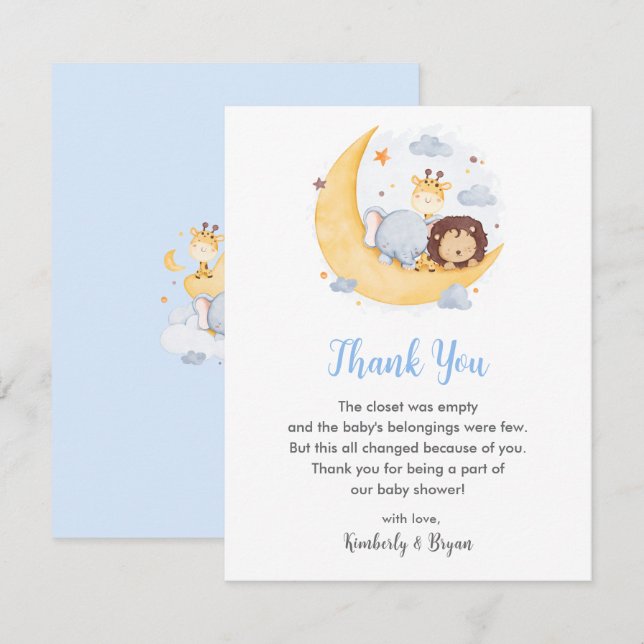 Tarjeta De Agradecimiento Safari Baby Shower Gracias Cards Boy Moon Dreamy (Anverso / Reverso)