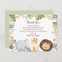 Safari Baby Shower Gracias Cartas Jungle Animals